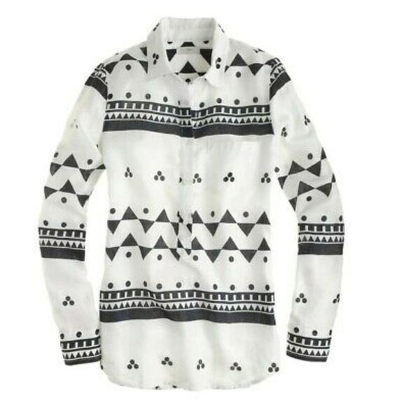 J. Crew 100% Linen Long Sleeve Camp Popover in Roller Girl - Picture 1 of 6